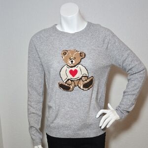 Magaschoni 100% Cashmere Sweater TeddyBear Heart $198 NWT Small